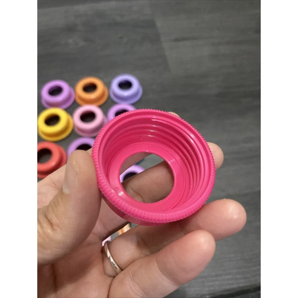 Vintage Colorful Baby Bottle Replacement Parts Caps, Bottle Rings, Seals